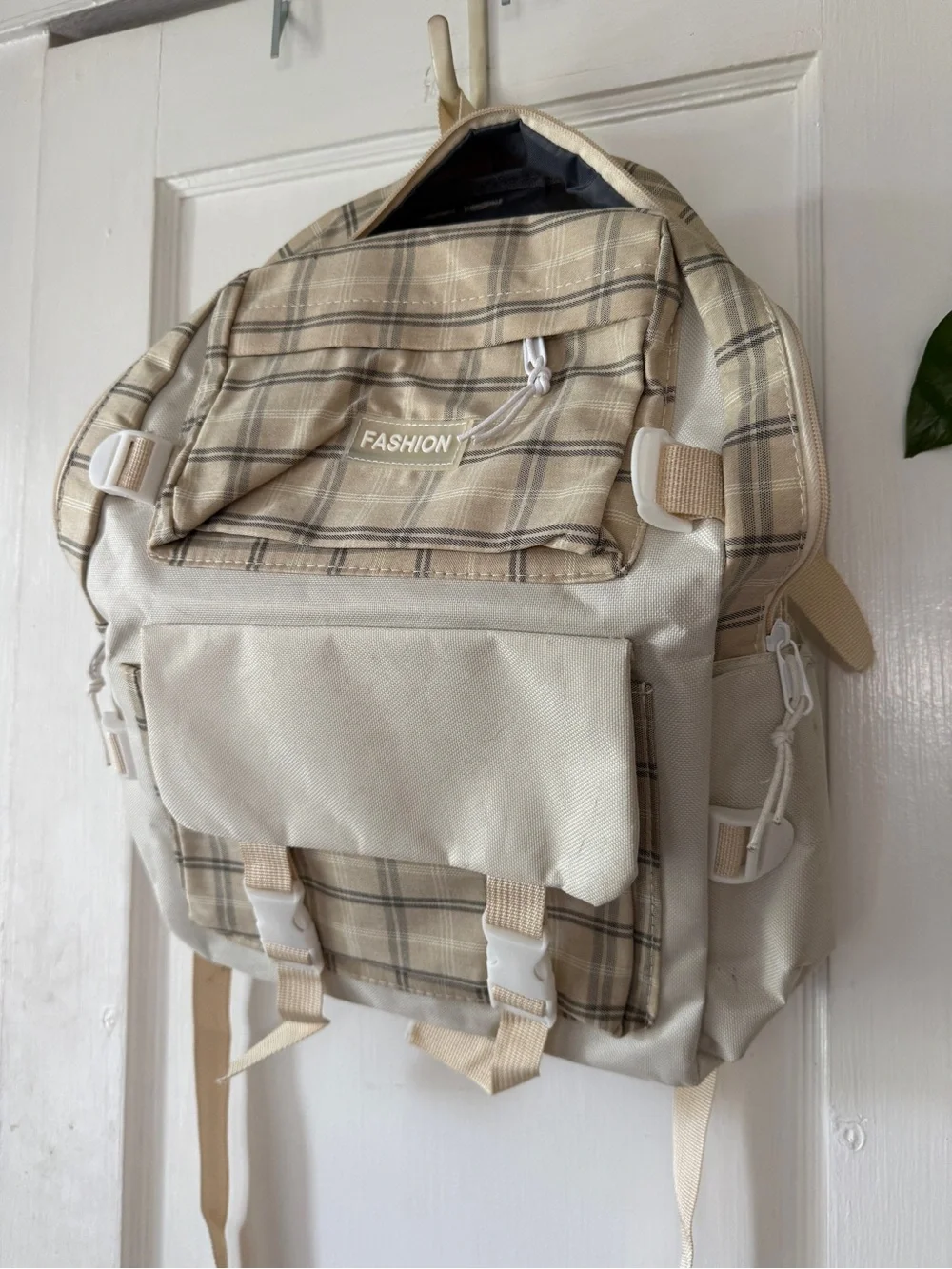 Beige Plaid FASHION Backpack